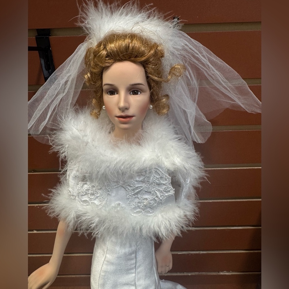 White Bridal Doll with Veil and Lace - Picture 2 of 13